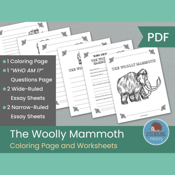 The Woolly Mammoth Coloring Page and Worksheets