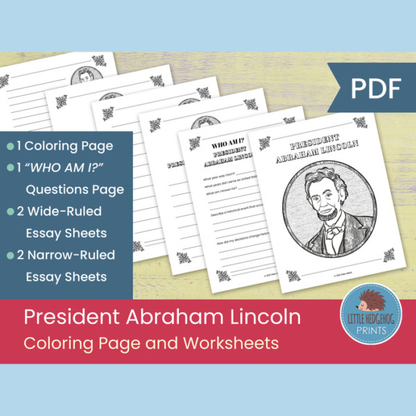 Abraham Lincoln Coloring Page and Worksheets