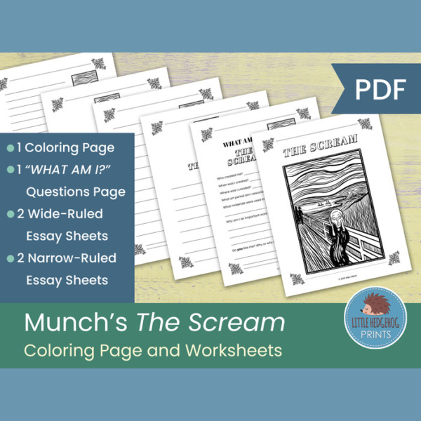 Munch’s The Scream Coloring Page and Worksheets