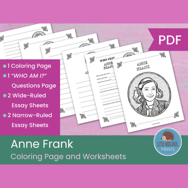 Anne Frank Coloring Page and Worksheets
