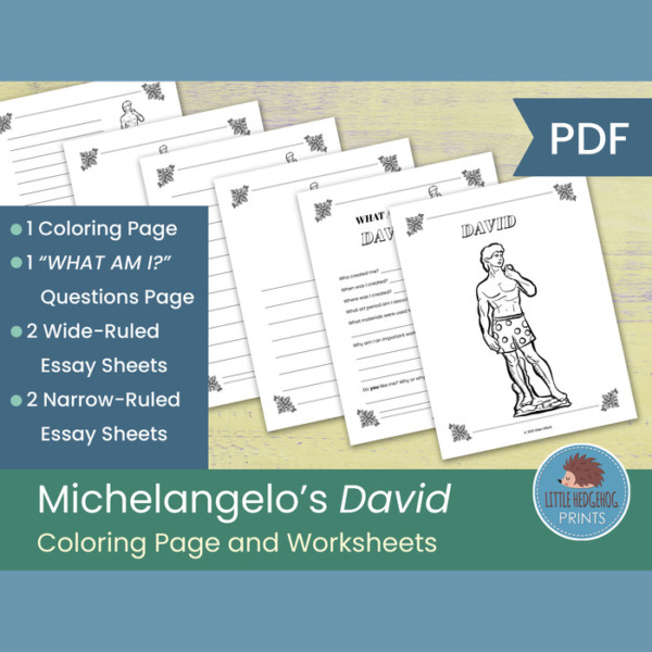Michelangelo’s David Coloring Page and Worksheets