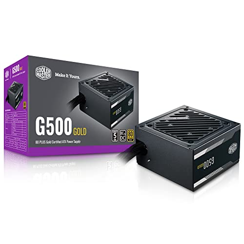 Cooler Master G500 Gold Power Supply, 500W 80+ Gold Efficiency, Intel ATX Version 2.52, Fixed Flat Black Cables Quiet HDB Fan, 5 Year Warranty