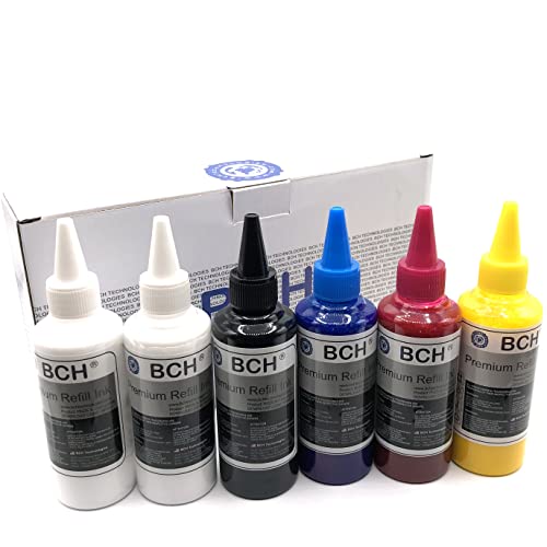 BCH Premium DTF Ink for Inkjet Printer Direct to Film Heat Transfer Printing – 600 ml Total (KCMY+2 White)