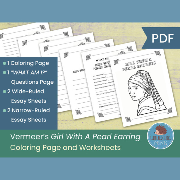 Vermeer’s Girl With A Pearl Earring Coloring Page and Worksheets