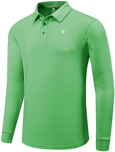 MoFiz Men’s Golf Long Sleeve Shirts Thin Flannel Comfortable Performance Sports Polo Shirts Bright Green Size M