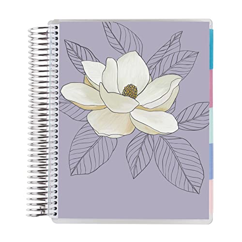 7″ x 9″ 12 Month Undated Spiral Bound Life Planner – Flora Magnolia Cover + Flora Magnolia Interior Pages. Undated Vertical Weekly and Monthly Agenda by Erin Condren.
