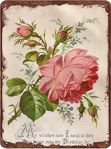 Thankful & Blessed Rose Metal Tin Sign Floral Vintage Tin Sign Wall Hanging Decoration Holiday Birthday Valentin’S Christmas Wall & Tabletop Decor Plaque Sign Home Porch Decorations Cf-05 5.5×8 Inch