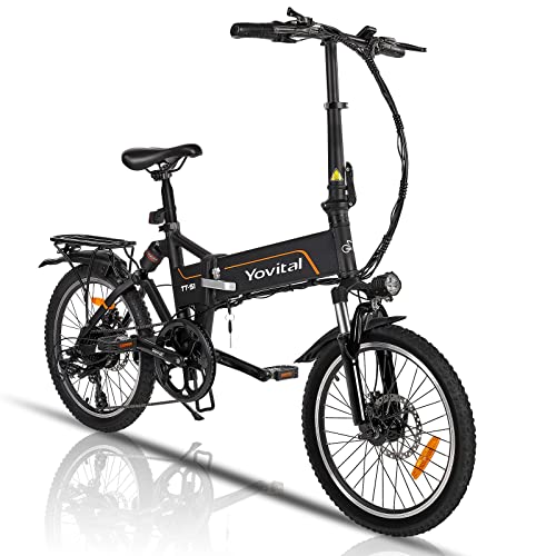 Yovital Folding Electric Bike, 20″ 350W Electric Bikes for Adults with 36V 10AH Removable Battery, Aluminum E-Bike Electric Bicycle Pedal Assist for Commuter, Professional 7 Speed Gear