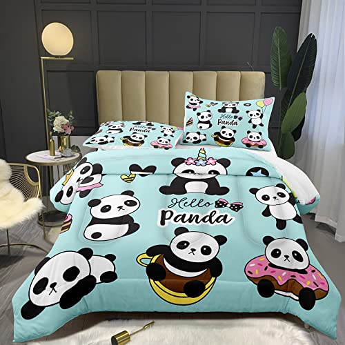 Bodhi Cartoon Cute Panda Comforter Set Twin for Boys Girls Kids Teens Soft Microfiber Animal Theme Panda Bedding Set Twin Size 3D Panda Comforter Set 1 Comforter+1 Pillow Shams #4007