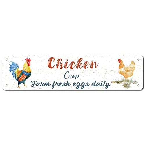 CREATCABIN Metal Tin Sign Summer Chicken Coop Farm Fresh Eggs Daily Retro Vintage Funny Wall Art Mural Hanging Iron Painting for Home Garden Bar Pub Kitchen Living Room Office Plaque 16x4inch