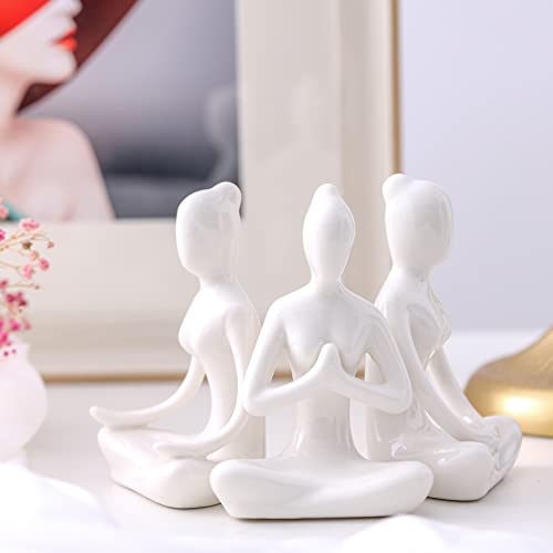 MuJun-L Ceramic Yoga Figure Meditation Yoga Pose Statue Figurine Home and Office Decoration Zen Decor (White3 3-Piece Set)