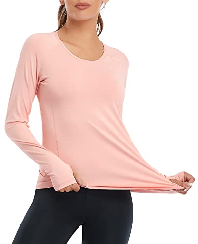 VUTRU Women’s Long Sleeves Workout T Shirt Breathable Sports Running Yoga Tops w Thumb Holes Pink