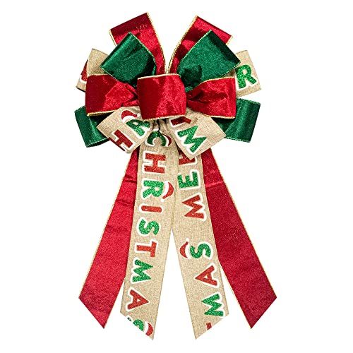 On-Airstore Large Christmas Wreath Bows, Christmas Velvet Ribbon Bows for Wreaths – Large Tree Topper Bows for Christmas Home Garden Indoor Outdoor Decoration Wreath Ornament Supplies