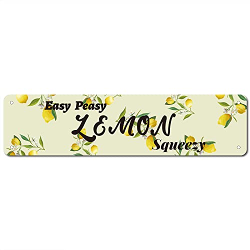 CREATCABIN Lemon Tin Sign Metal Fresh Fruit Easy Peasy Lemon Squeezy Retro Vintage Funny Wall Art Mural Hanging Iron Painting for Home Garden Bar Pub Kitchen Living Room Office Plaque 16x4inch