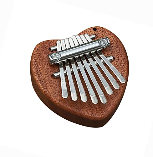 HKPLDE mini Kalimba solid wood 8-key finger piano portable thumb piano music thumb piano with lanyard suitable for children, adults and beginners accessories pendant Gift (Love heart shape)