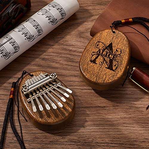 Custom 8 Key Mini Kalimba Thumb Piano with Your Name, Portable Easy to Learn Marimba Handmade Musical Instrument Finger Piano Personalized Gifts for Beginners, Professional, Kids, Adult（Mahogany） (Lace initials & style 2)
