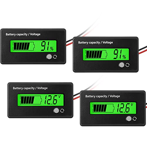 2 Pieces Golf Cart Battery Meter Battery Indicator Voltage Meter Direct Current 12V 24V 36V 48V 72V with Alarm, Battery Capacity Meter Lithium Ion Battery Capacity Monitor (Green)