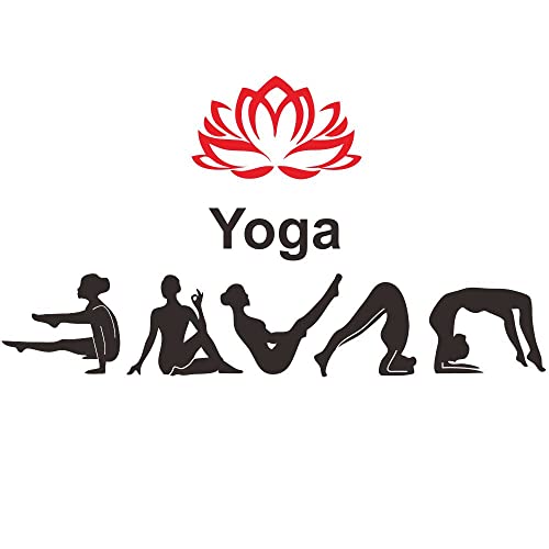 ANFRJJI Yoga Studio Poses Lotus Hinduism Stickers Yoga Posture Wall Decal Mural Unique Gift Vinyl Hindu Wall Decal for Living Bedroom Room Yoga Relaxing House Wall Decals Just Breathe Art Decor effect size 37×20 inch (black+red)