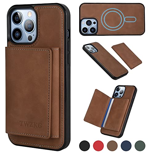 [2 in 1] Detachable Leather Case for iPhone 13 Pro Max Compatible with MagSafe,Premium Leather Magnetic Phone Case with Card Holders [Kickstand Feature],Brown