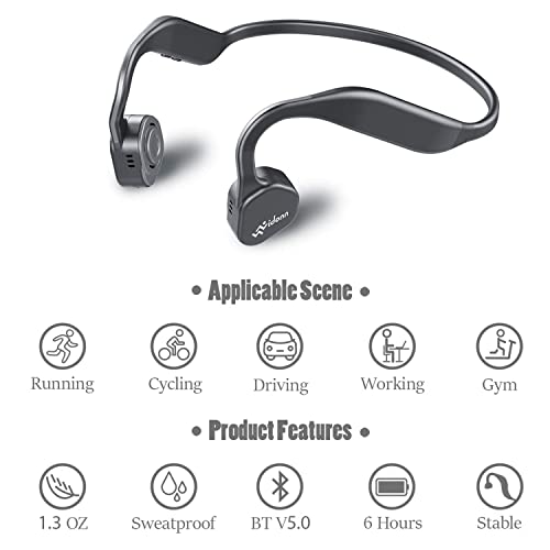 VIDONN Bone Conduction Headphones F1 Sweat Resistant Wireless Earphones for Workouts and Running Bluetooth Headphones with Mic (Grey) | The Storepaperoomates Retail Market - Fast Affordable Shopping