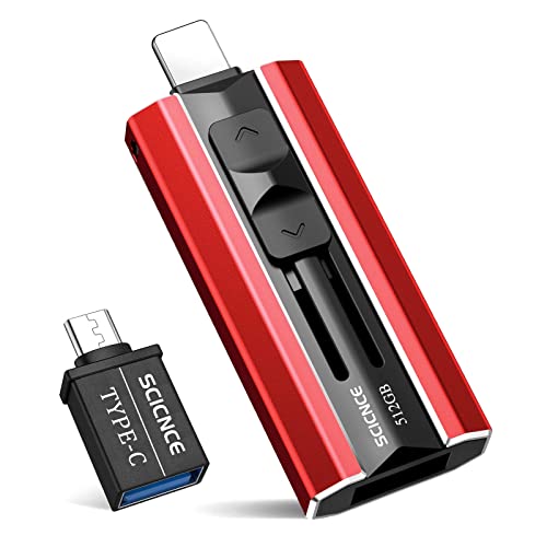 SCICNCE USB 3.0 Flash Drive 512GB Intended for iPhone, USB Memory Stick External Storage Thumb Drive Photo Stick Compatible with iPhone, Android and Computer (Red)