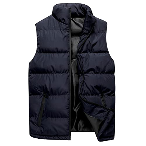 melupa Men’s Plus Size Puffer Vest Outwear Winter Warm Coats Full Zip Casual Sleeveless Cotton Padded Waistcoat Jackets Navy