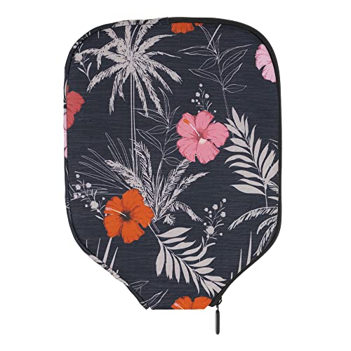 Palms-O-Aces Padded Pickleball Paddle Cover Durable Canvas Pickleball Racket Case – Protective Paddle Sleeve- Pickleball Accessories – Pickleball Gift (Hibiscus on Charcoal)