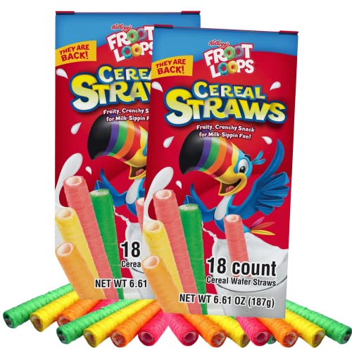 2022 Kellogg’s Cereal Straws Froot Loops Edible Breakfast Straw Alternatives for Milk, 90’s Childhood Nostalgic Treat for Drinking and Eating, Cereals for Kids, Pack of 2, 36 Straws…