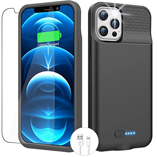Battery Case for 12/12 Pro, Real 7000mAh Rechargeable Ultra-Slim Charging Case with 1x Screen Protector & 1x Cable for iPhone 12/12 Pro Extended Battery Pack(6.1 inch)
