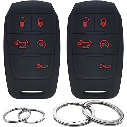 GFDesign 2 Pcs Silicone 5 Buttons Key Fob Cover Remote Case Keyless Protector Compatible with 2021 2020 2019 Ram 2500 3500 4500 5500 – Black