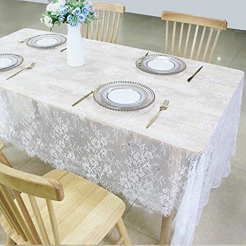 Mawinlak Lace Tablecloth Rectangle 60×120 Inch White Lace Table cloth Vintage Rectangular Rustic Flower Floral Table Cover for Wedding Reception Bridal Shower Decor Christmas Party (White, 60X120inch)
