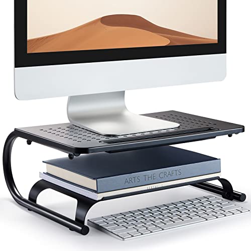 LORYERGO Monitor Stand, Monitor Riser, Computer Stand with Media Solt, Laptop Riser with Vents, 2 Tier Monitor Stand Riser with Storage for Printer/PC, Desktop Stand Organizer – Office & Home