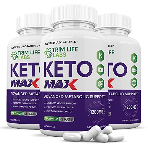 (3 Pack) Trim Life Labs Keto Max 1200MG Pills Includes Apple Cider Vinegar goBHB Strong Exogenous Ketones Advanced Ketogenic Supplement Ketosis Support for Men Women 180 Capsules