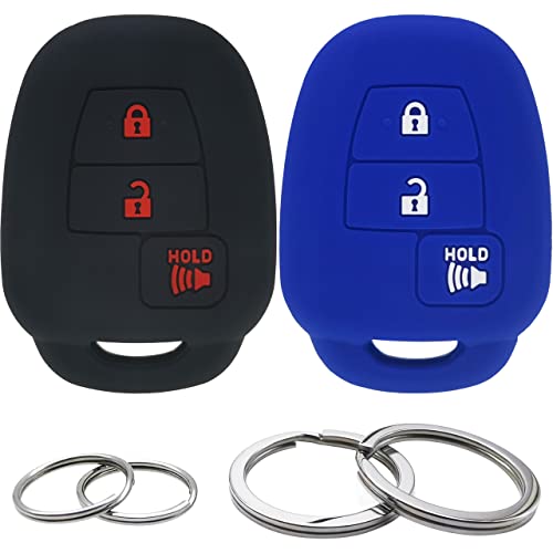 GFDesign 2 Pcs Silicone Key Fob Cover Remote Case Keyless Protector Compatible with Toyota RAV4 Highlander Sequoia Tacoma Tundra 3 Buttons