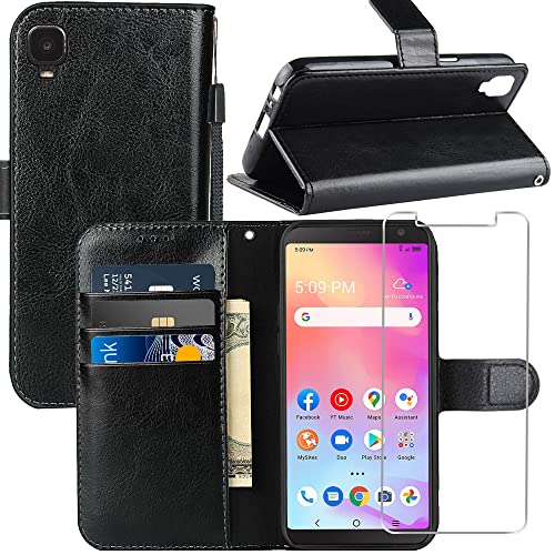 for Alcatel TCL A3 (A509DL) Case, Alcatel TCL A3 Wallet Case, with Screen Protector,PU Leather Wrist Strap Card Slots Soft TPU Protective Flip Cover Phone Case for Alcatel TCL A3 5.5″,Black