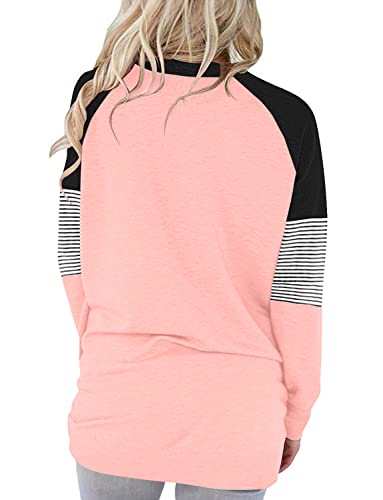 onlypuff Stripe Long Sleeve Tee Shirt for Women Pink Pocket Sweatshirt Comfy Basic Tops M | The Storepaperoomates Retail Market - Fast Affordable Shopping