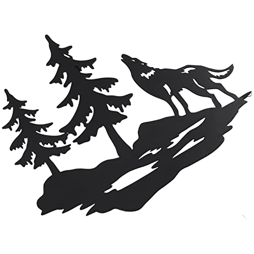 DOITOOL Metal Silhouette Wall Art Wolf in The Forest Pine Tree Christmas Metal Wall Art Hanging Decor for Living Room Garden Bedroom Office Home Wall Housewarming Party