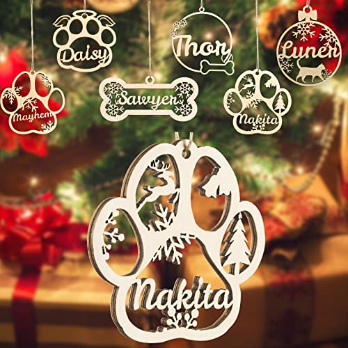 Personalized Dog Paw Christmas Ornament,Custom Wood Ornaments Christmas with Your Dog’s Name,Customized Dog Paw Ornaments for Christmas Tree