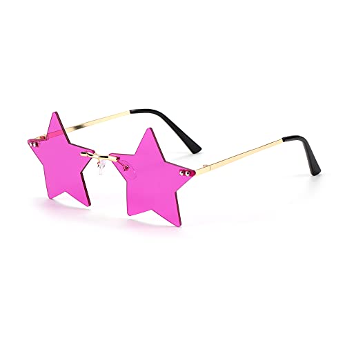 Rimless Star Shape Sunglasses Trendy Sun Glasses for Women Men Party Glasses Pentagram Eyewears(One Size,purple)