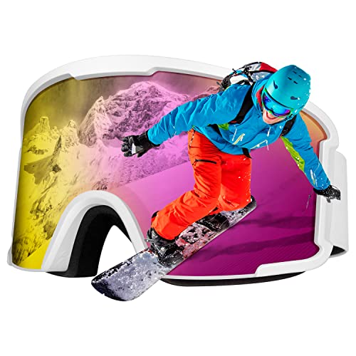 Ski Goggle OTG Snow Snowboard Snowmobile Goggles for Men and Women GEWK Cat Detachable Lens Anti-Fog 100% UV
