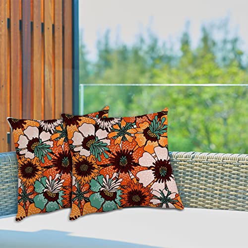 Colorful Flowers Throw Pillow Cover Set 2 for Sofa Couch Bed,Modern Farmhouse Throw Pillowcase Outdoor Decorative Pillow Covers 18×18 Square Cushion Cover, KK-DBBZhen-211020005-1