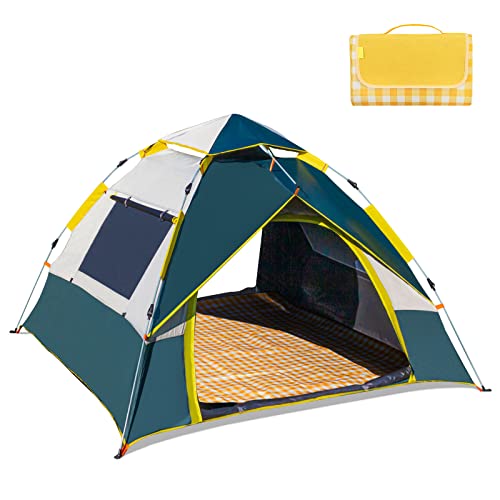2 Person Tents for Camping, Waterproof Family Camping Tents with Picnic Mat & Carry Bag, Instant Easy Up Double Layer Anti-UV Camping Tent for Backpacking, Hiking
