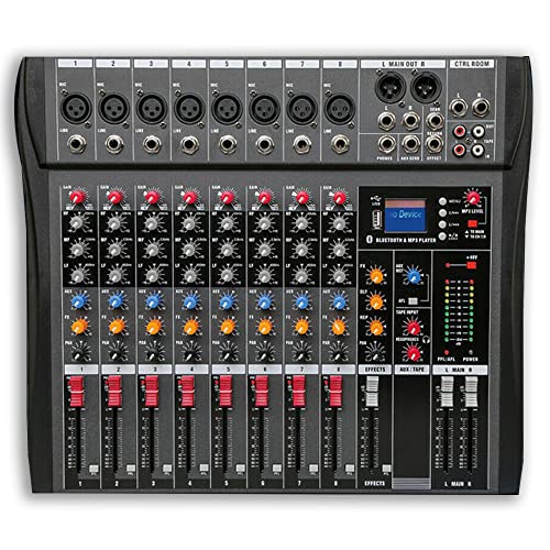 Professional Mixer Sound Board Console 8 Channel Professional Bluetooth Live Studio Audio Mixer Bluetooth USB Interface Input Power Stereo DJ Power Mixer Mixing Console