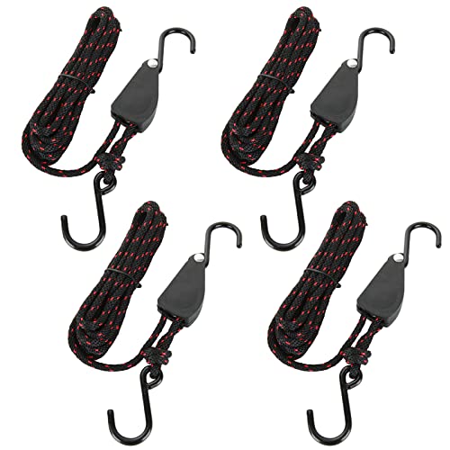 DIRBUY 4 pcs Kayak Rope Tie Downs, 1/4 inch Rope Ratchet Canoe Bow and Stern Tie Downs Straps, Heavy Duty Adjustable Rope Clip Tie Down