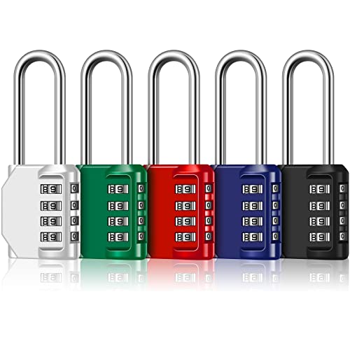 Hotop 5 Pieces 4 Digit Combination Locks Combo Locks Long Number Locks Outdoor Waterproof 2.4 Inch Shackle Resettable Padlock for School, Locker, Toolbox, Fence, Gate, Hasp Storage (Assorted Color)