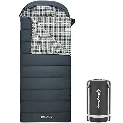 KingCamp Cotton Flannel Sleeping Bag for Adults 32℉ XL Large Queen Size Warm Cold Weather Sleeping Bag for Camping Backpacking Hiking,Indoor Outdoor Men Women