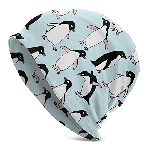 QIEARA Cute Penguins Blue Slouchy Beanie Cap Knit Hat for Men and Women Fisherman Beanie Hat Skull Cap Cute Chemo Hat Unisex Gift