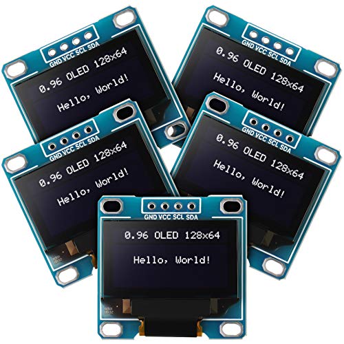 5 Pieces 0.96 Inch OLED Module 12864 128×64 Driver IIC I2C Serial Self-Luminous Display Board Compatible with Arduino Raspberry PI (White)