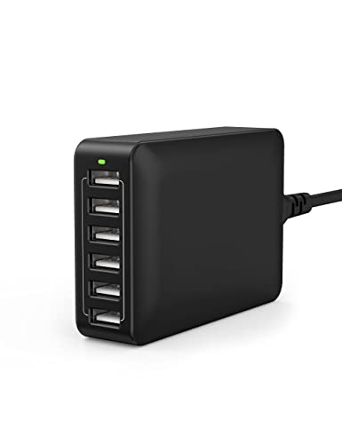 USB Charger 60W USB Charging Hub 12A 6-Port Desktop USB Charging Station with Multiple Port Compatible with iPhone 14 Pro Max 13 Pro Max Mini 12 Pro Max, iPad Pro Air Galaxy S21 Edge Note Tablet Black