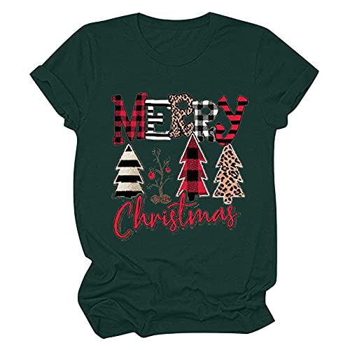 Christmas Trees Shirt Merry Christmas T-Shirt Funny Letter Graphic Casual Short Sleeve Top Green